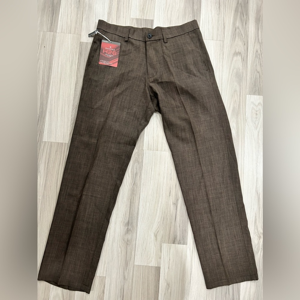New Men‎ Haggar Comfort Waist  Brown Classic Fit Pants Sz 32x30